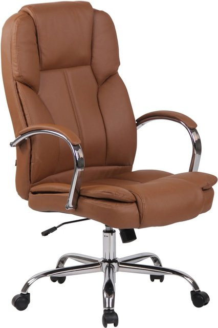 DELUKE Bürostuhl JUBEL Ergonomischer Homeoffice Stuhl aus Kunstleder in Hellbraun mit Chromoptik Gestell, H x B x T: 115 x 62 x 70 cm - Bild 1