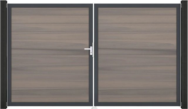 GroJa Solid Steckzaun Tor DIN Links DB Bi-Color Sand, 2-flügelig aus Aluminium und BPC - Bild 1