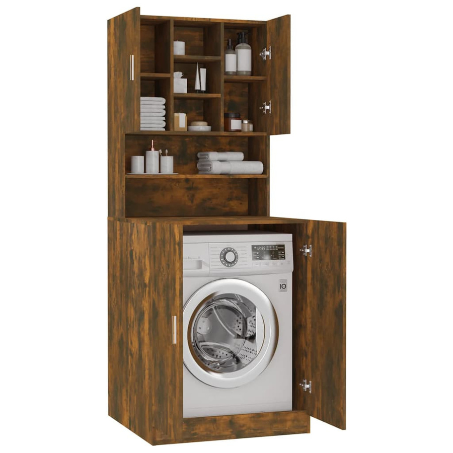 Waschmaschinenschrank VD Home Furnishing aus Holzwerkstoff in Raucheiche, Braun, Modernes Design mit Regalfächern und Türen - Bild 3