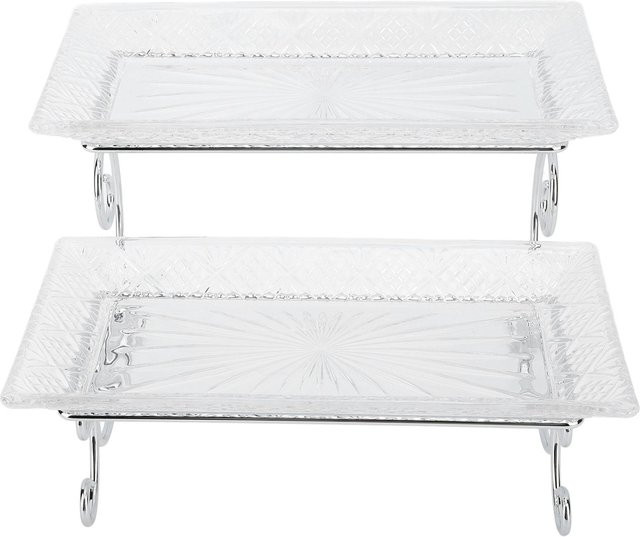Exquisites 2-stufiges Buffet-Serviertablett aus Glas und Edelstahl in Weiß und Transparent - Bild 1