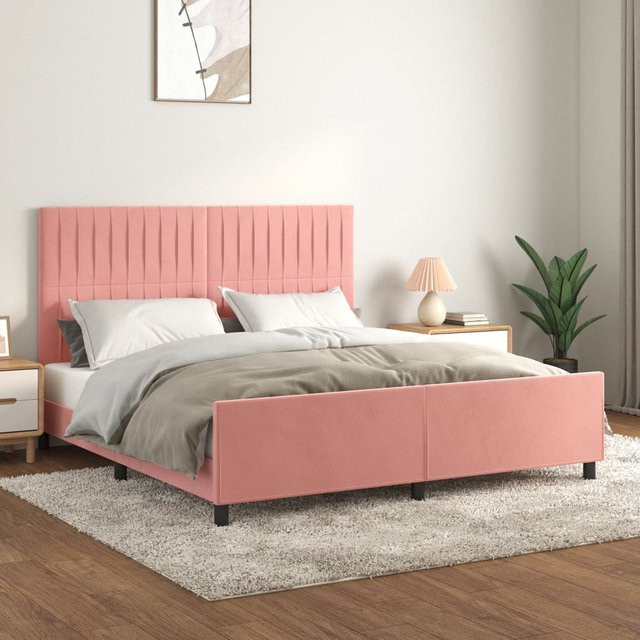 vidaXL Bettgestell mit Kopfteil aus Samt in Rosa, B/T/H: 160 x 200 x 128 cm - Bild 2