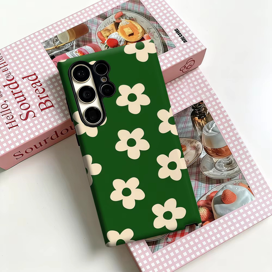 Stoßfeste Handyhülle mit grünem Vintage-Blumenmuster für Samsung Galaxy S25 Ultra, S24 und S23 Ultra Plus, robuste Doppelschicht-Rückabdeckung - Bild 3