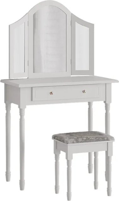 Vicco Schminktisch Kate in Weiß mit Hocker und Schminkspiegel im Antik-Stil, B: 80 cm, H: 134 cm, T: 40 cm - Bild 2