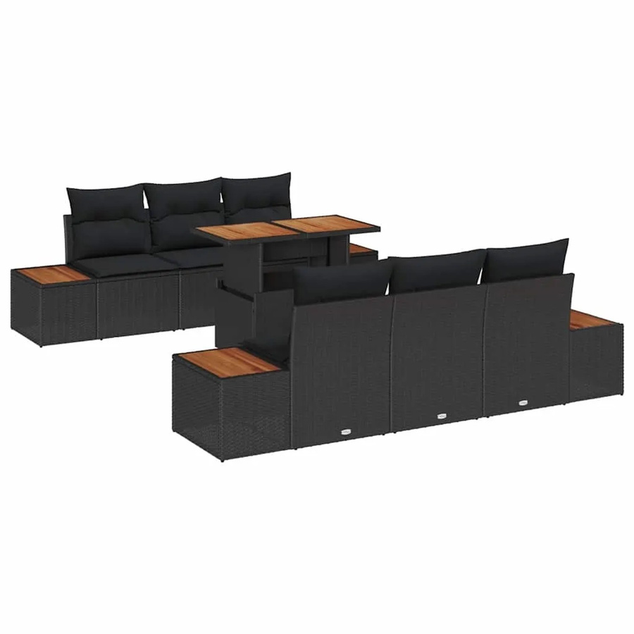 vidaXL Garten-Sofa-Set aus Poly Rattan in Schwarz mit integriertem Speicher, 7-teiliges modernes Loungemöbel-Set für Garten und Terrasse - Bild 2