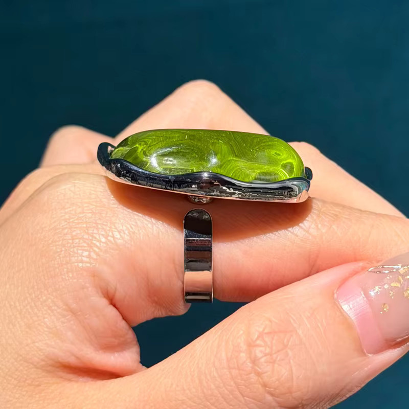 Icareu Ring, grünes Harz, silberfarben, Damen - Bild 5