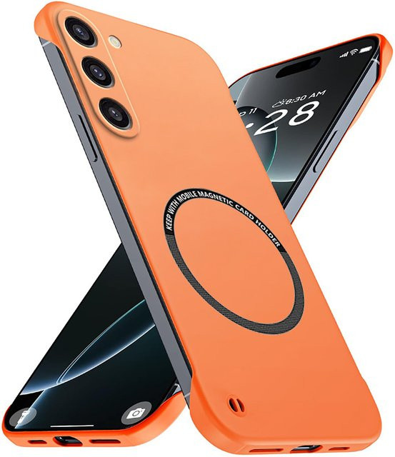 Magnetische schlanke Handyhülle für Samsung S23 S22 S21 FE Plus Ultra in Orange, matte rahmenlose Hartplastikabdeckung, stoßfeste Rüstung - Bild 1