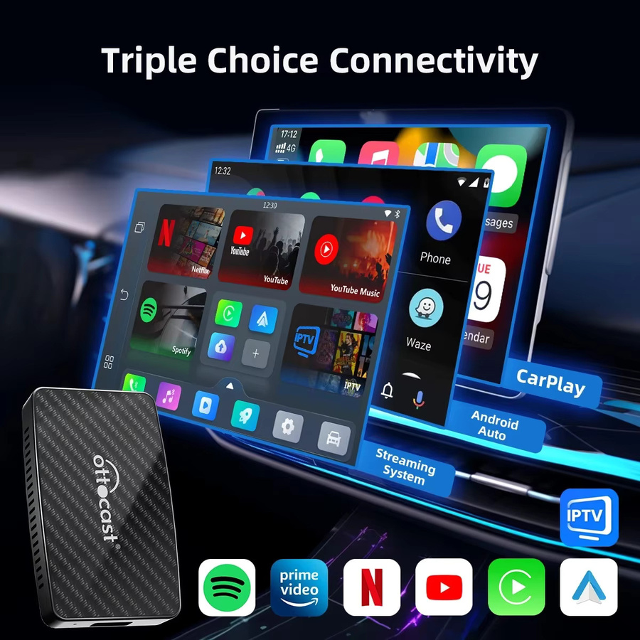 OTTOCAST Play2Video Pro Wireless CarPlay und Android Auto Adapter mit YouTube, Netflix und IPTV in Schwarz für Kia und Toyota - Bild 2