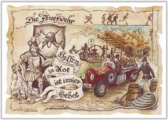 Zunftbild Feuerwehr als Poster auf Antikpapier in A4-Format, mehrfarbig - Bild 1