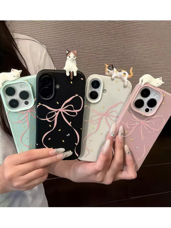 Stoßfeste iPhone Schutzhülle mit süßem 3D-Katzen-Design und Schleifenband für verschiedene iPhone Modelle - Bild 7
