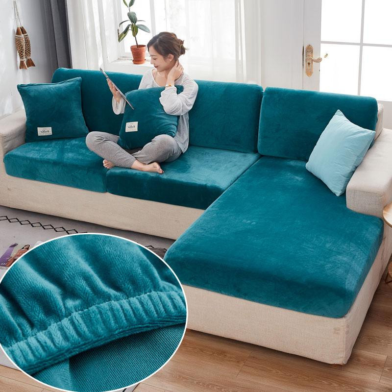 FebEr Samt-Sofa-Sitzbezug aus Jacquard in Orange, elastischer Stretch-Schonbezug für dein Sofa - Bild 2