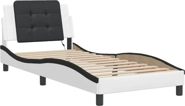 vidaXL Bettgestell Zadar mit LED-Unterbettbeleuchtung und USB-Ladeport aus Kunstleder in Weiß-Schwarz B/T/H: 100 x 200 cm - Bild 1