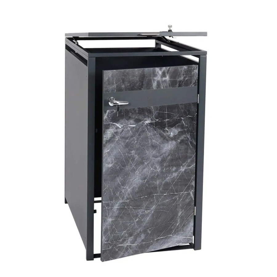 Mülltonnenverkleidung MCW-J82 Mülltonnenbox aus Metall in Anthrazit mit dunkler Marmor-Optik, H x B x T: 80 x 117 x 68 cm - Bild 2