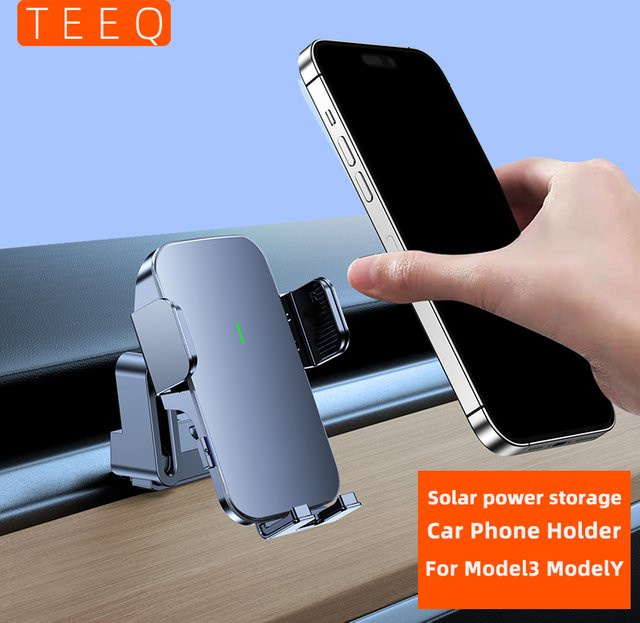 TEEQ Auto Telefon Halterung für Tesla Model 3 (2019-2022) und Model Y (2021-2024) mit automatischer Spannung in Grau - Bild 1