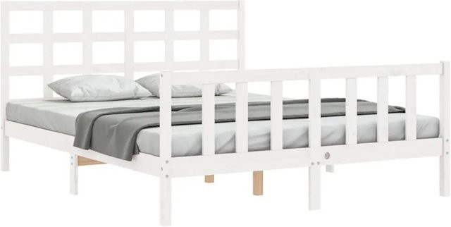 vidaXL Massivholzbett aus Kiefernholz in Weiß mit rustikaler Optik, B/T/H: 160 x 200 x 165,5 cm - Bild 1