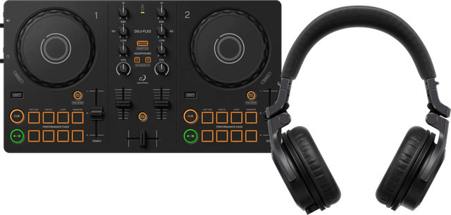 AlphaTheta DDJ-FLX2 DJ-Controller und Pioneer DJ HDJ-CUE1 On-Ear Kopfhörer in Schwarz - Bild 1