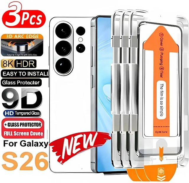 ZMZE 3er-Pack HD Vollabdeckung Panzerglas für Samsung Galaxy S26 S25 S24 S23 S22 S21 Ultra Plus FE in Transparent mit Ein-Klick-Installation - Bild 1