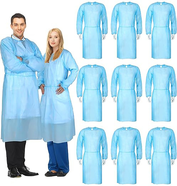 10-teiliges Set Einweg-Isolationskleidung PPE-Schutzkleidung mit elastischen Bündchen in Weiß und Blau - Bild 1
