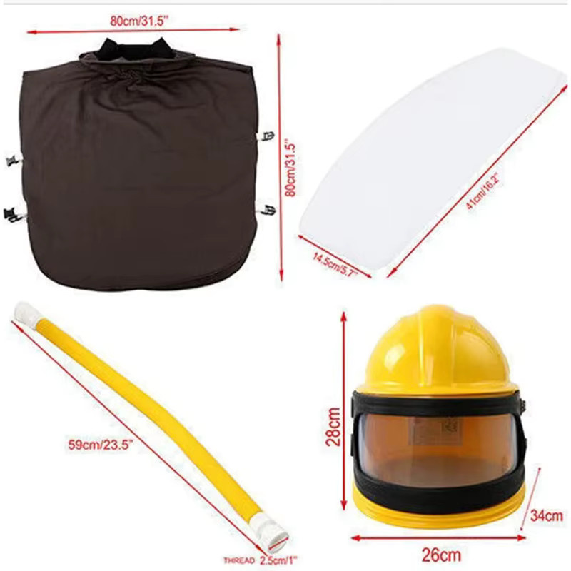 Gelbe Staubmaske mit Temperaturregelung aus ABS für Sandstrahlarbeiten und Helm-Schutz - Bild 3
