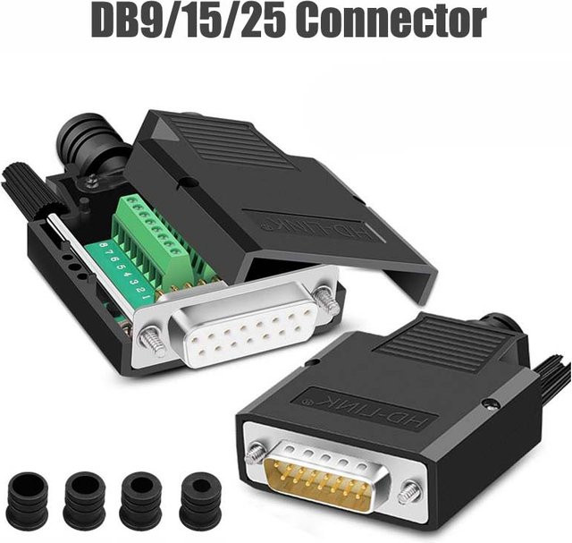 DIVEDEER D-SUB Terminal-Stecker-Adapter Set für DB9 DB15 DB25, lötfreie Breakout-Stecker männlich und weiblich, Schwarz - Bild 1