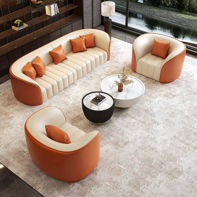 ZHIO Modernes Wohnzimmersofa in Beige aus Kunstleder im Vintage-Retro-Stil mit Polsterung - Bild 1