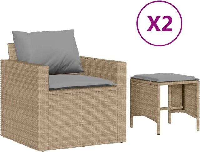 vidaXL 4-teilige Garten-Sofagarnitur aus PE-Rattan in Beige und Hellgrau mit Polsterkissen und pulverbeschichtetem Stahlgestell - Bild 1