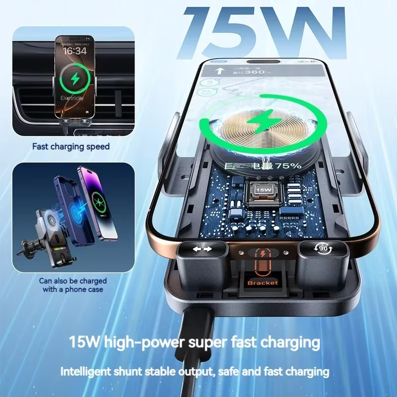 VIKEFON Auto Drahtlose Ladestation mit Auto-Clamping und 360 Grad Rotation, RGB Schnellladehalterung für iPhone 12-17 und Samsung, Schwarz/Multicolor - Bild 3