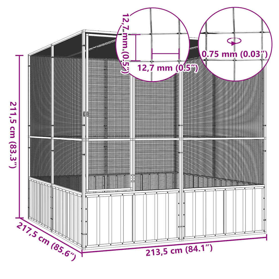 Vidaxl Voliere aus verzinktem Stahl, Anthrazit, B/T/H: 213,5 x 217,5 x 211,5 cm - Bild 2