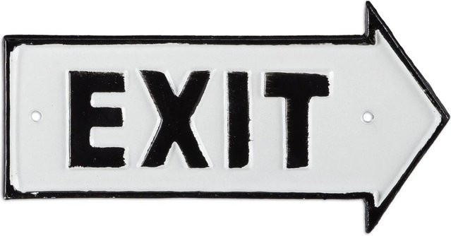 Relaxdays Exit Schild aus Gusseisen in Weiß im Retro-Design mit Pfeil, B/H/T: 9,5 x 18,5 x 0,5 cm - Bild 1