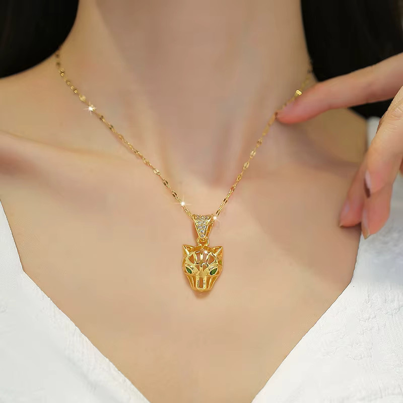 DIEYURO Halskette Leopard Kopf Anhänger, Edelstahl, Gold, Damen - Bild 2