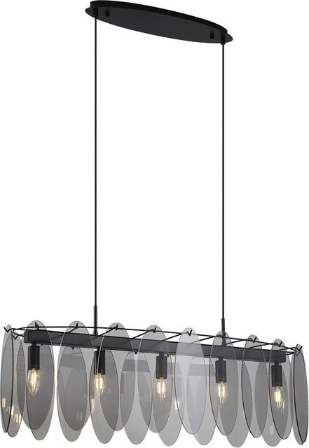 QAZQA Design Pendelleuchte Mochan in Schwarz mit ovalem Rauchglas und 5 Leuchtmitteln - Bild 1