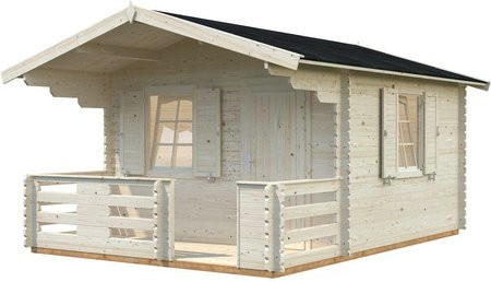 Blockbohlenhaus Emma von PALMAKO in Braun mit Fenster und Boden, B/H/T: 394 x 257 x 490 cm - Bild 1