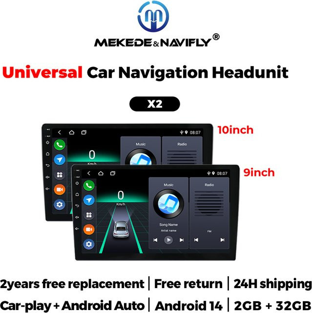 MEKEDE Universal Android 14 Auto Radio mit CarPlay, GPS, WiFi und Bluetooth, 9 Zoll, Schwarz - Bild 1