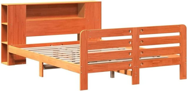 vidaXL Massivholzbett aus Kiefernholz in Braun, rustikales Bett ohne Matratze, B/T/H: 140 x 200 x 82 cm - Bild 1