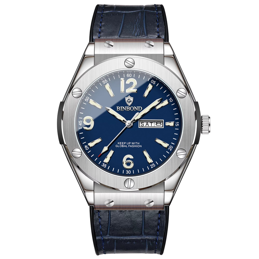 BINBOND Armbanduhr Quarz, Edelstahl, Leder, Blau, Herren - Bild 7