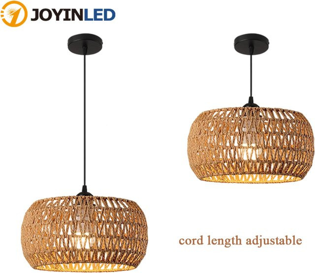 JOYINLED Boho Rattan Pendelleuchte in Braun, LED Deckenlampe mit Korbgeflecht für Esszimmer und Schlafzimmer, Durchmesser: 32 cm - Bild 1