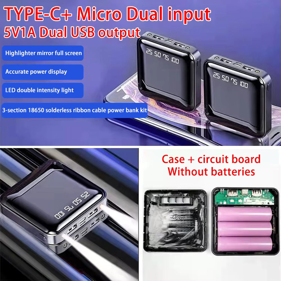 occkic DIY 18650 Batteriegehäuse Set mit USB-C und Micro-USB Schnellladung sowie Dual-LED-Taschenlampe in Schwarz - Bild 2