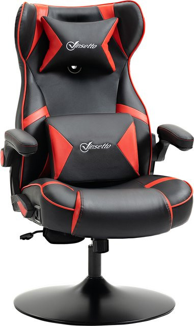 Vinsetto Gamingstuhl ergonomisch mit Lautsprechern, Wippfunktion und Lenden- sowie Nackenstütze aus Kunstleder in Rot-Schwarz - Bild 1