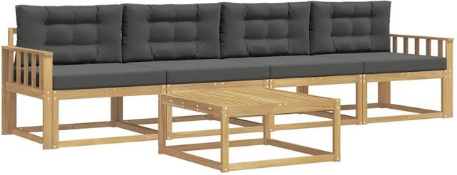vidaXL Outdoor-Sofagarnitur aus Akazienholz mit 3-Sitzer-Sofa, Couchtisch und Kissen in Weiß, Anthrazit und Braun - Bild 1