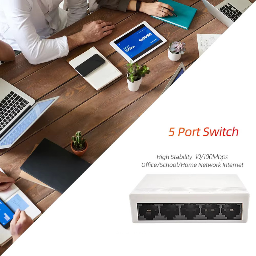 TelDaykemei 5-Port Ethernet-Switch 10/100Mbps Netzwerk-Verteiler RJ45 Hub in Weiß - Bild 4