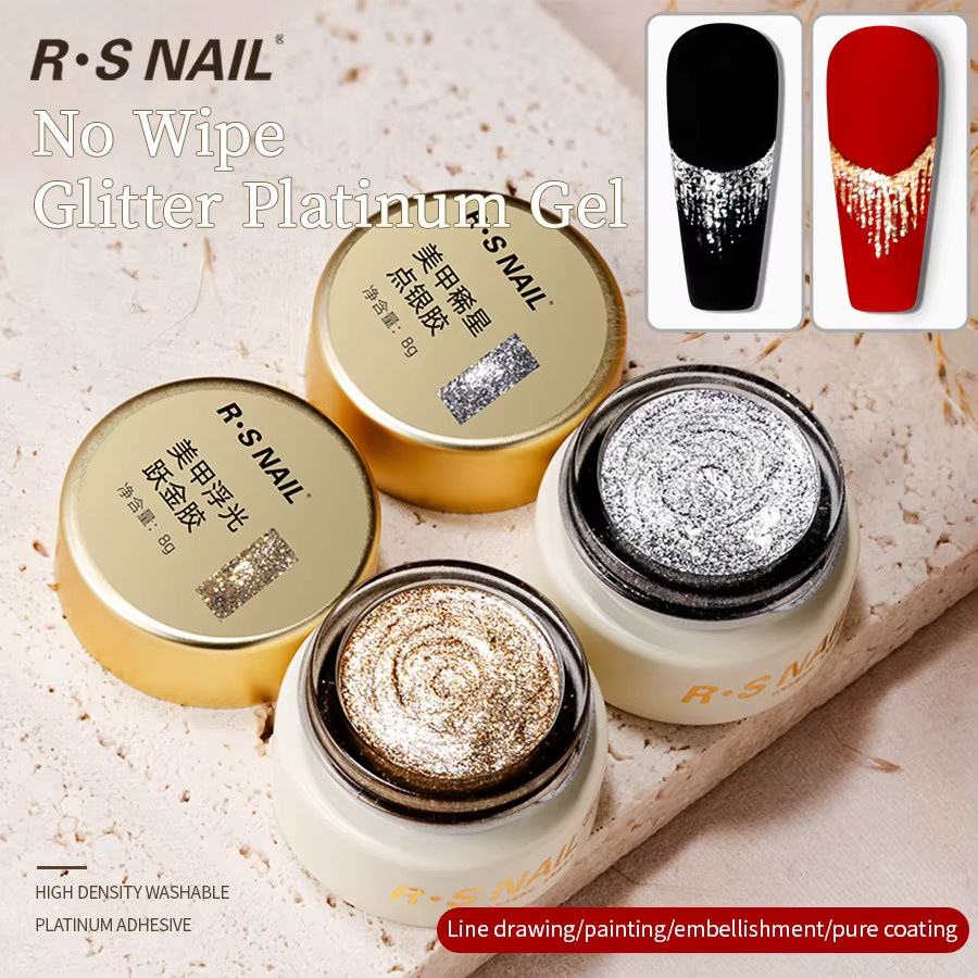 RSNAIL No-Wipe Platinum Gel Nagellack, Metallic, Gold, 8g - Bild 2