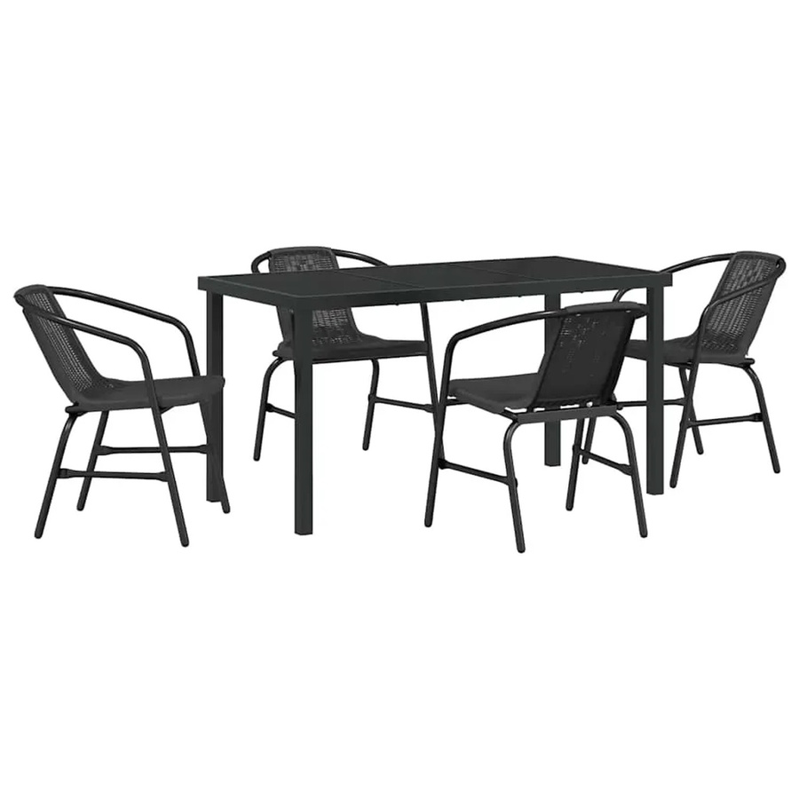 vidaXL Garten Essgruppe 5-teilig aus Poly-Rattan und Stahl in Schwarz mit Sicherheitsglas - Bild 2