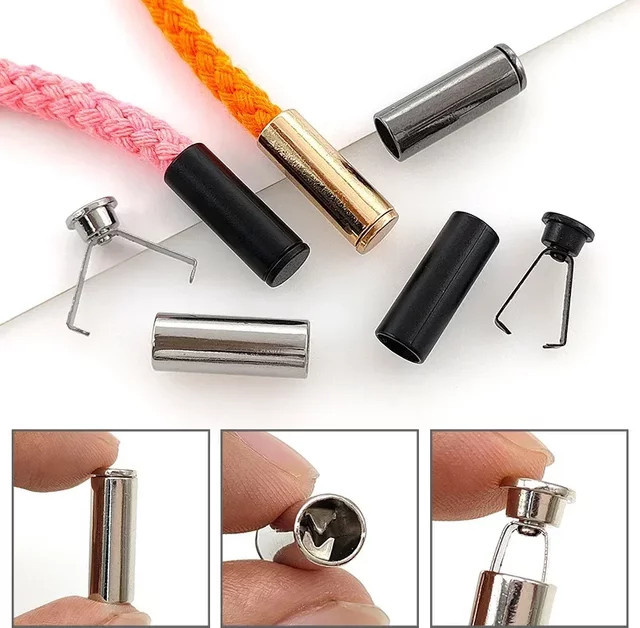 10 Sets abnehmbare Stopper mit Deckelkappe in Schwarz aus Metall für Kordelenden und Bekleidung - Bild 1