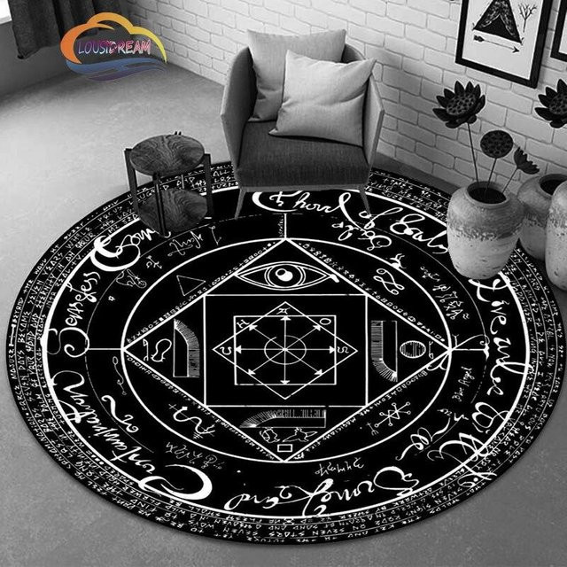 YunhengTechnology Rundteppich mit Pentagramm- und Okkultismus-Design, Schwarz, Durchmesser: 120 cm - Bild 1