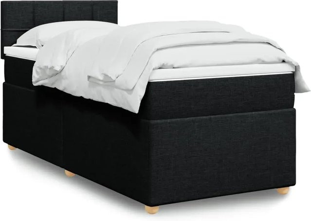 vidaXL Boxspringbett mit Matratze Schwarz aus Stoff mit USB-Ladeport und Unterbettbeleuchtung B/T: 80 x 200 cm - Bild 1