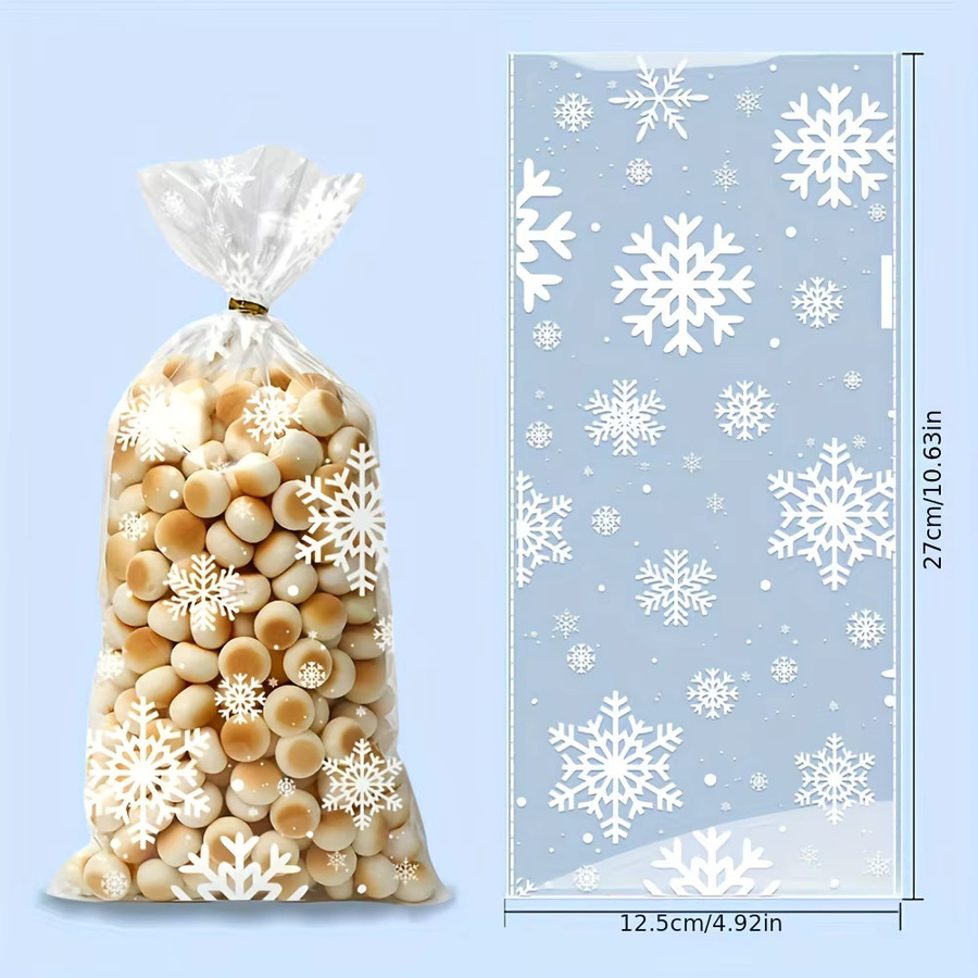 50 Stück transparente OPP-Geschenktüten mit weißem Schneeflocken-Design für Party und Neujahr - Bild 2