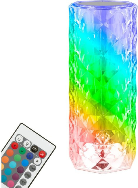 Brilo Akku-Tischleuchte mit Kristalloptik, RGB LED, dimmbar und Fernbedienung, Transparent/Multicolour, Höhe: 21,5 cm - Bild 1