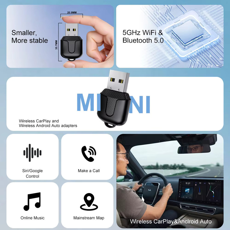 FLIXIVI CarPlay und Android Auto Adapter, kabelloser 5 GHz WiFi 5.0 Typ-C Plug-and-Play Adapter in Schwarz für kabelgebundene Systeme - Bild 2
