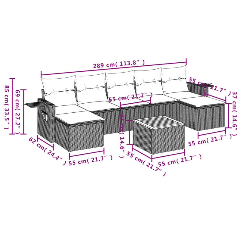 Vidaxl Gartenmöbel-Set aus Polyrattan mit 8 Teilen und Kissen, Beige, Modernes Design - Bild 2