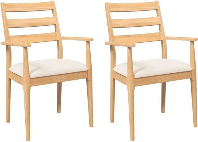 vidaXL Esszimmerstühle Set aus 2 Stück aus Gummibaum-Massivholz mit Polsterung in Beige - Bild 1