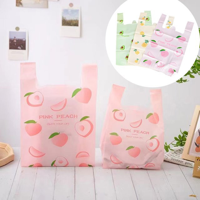50er Set bunte Kunststoff-Einkaufstaschen mit Obst-Muster für Obst und Gemüse zur Geschenkverpackung - Bild 1